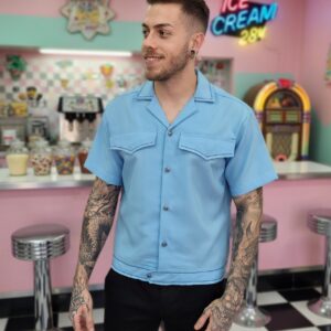 CAMISA CELESTE CON CINTURA