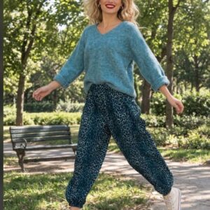 Pantalon ancho leopardo turquesa